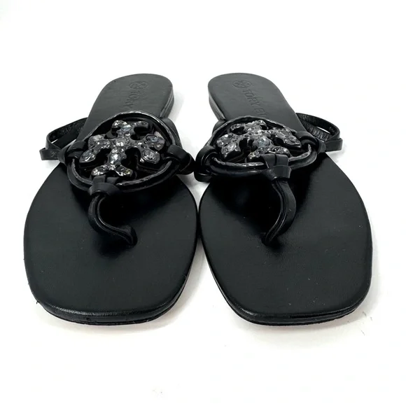 Tory Burch Miller Sandals Jeweled Embellished Black - Picture 3 of 9